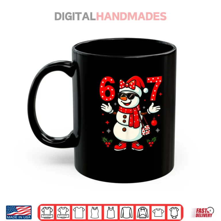 Mug 6 7 Christmas Women Bow Snowman six Seven Teacher Shirt