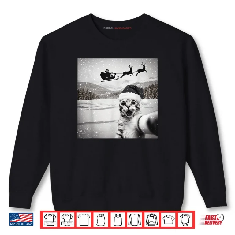 Sweatshirt Cat Selfie with Santa Shirt