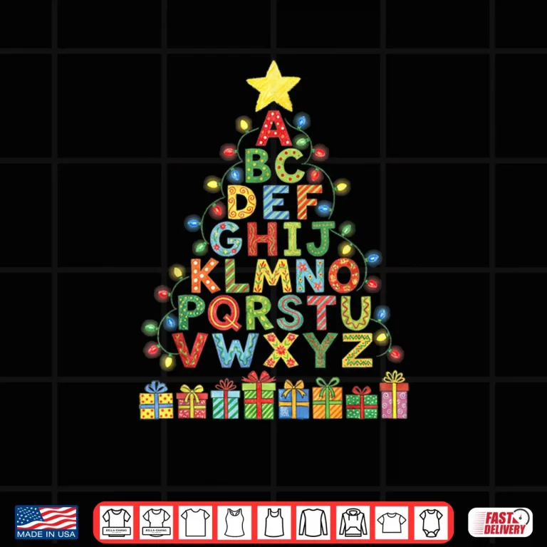 Design Alphabet Christmas Tree Graphic ABC A Z Teacher Shirt