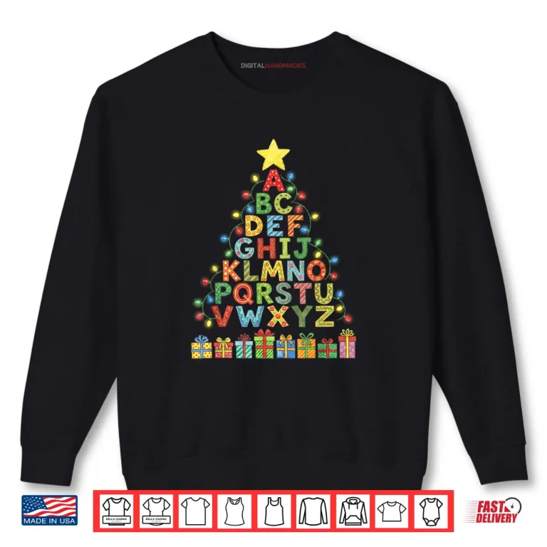 Sweatshirt Alphabet Christmas Tree Graphic ABC A Z Teacher Shirt