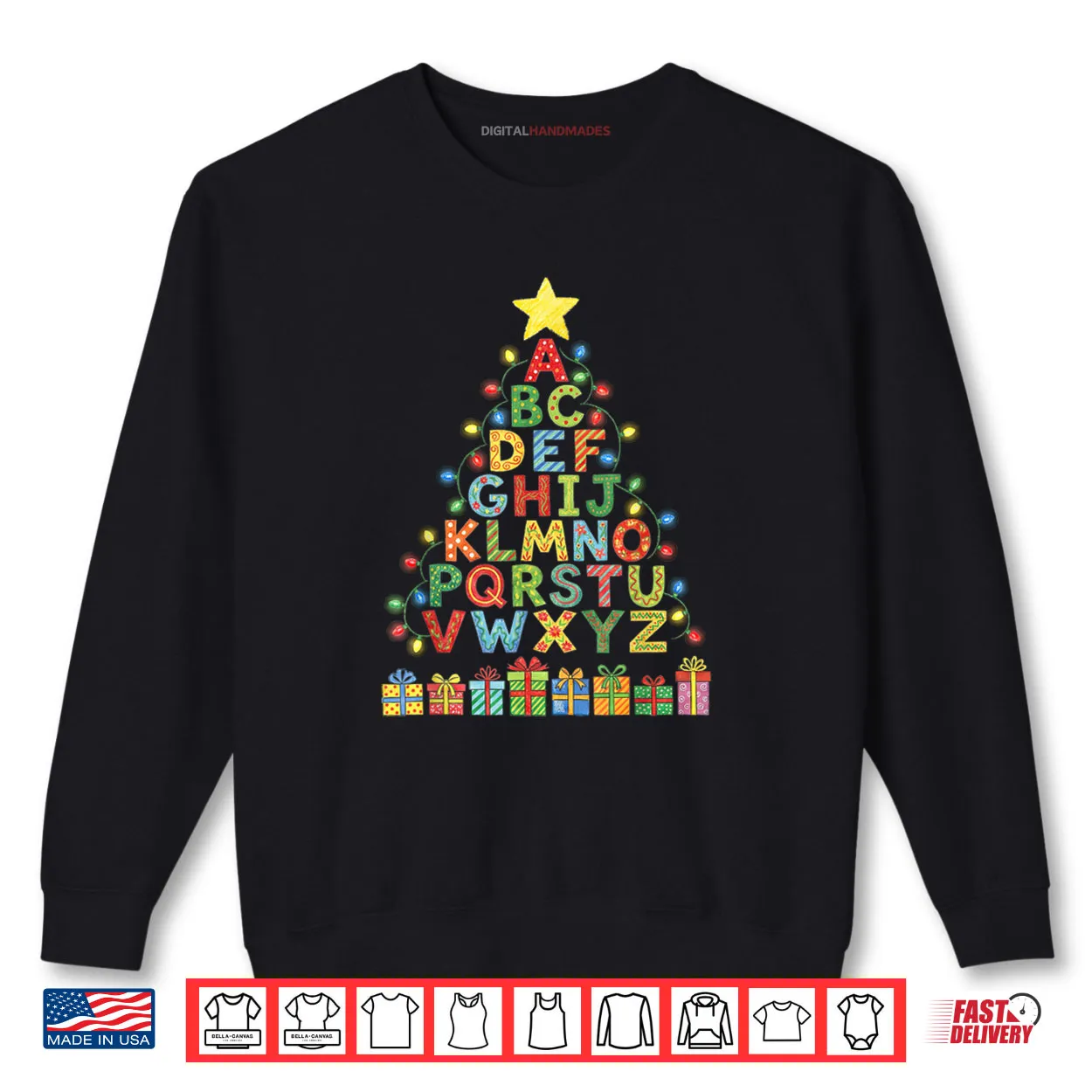 Alphabet Christmas Tree Graphic ABC A Z Teacher Shirt Alphabet Christmas Tree Graphic ABC A Z Teacher Shirt