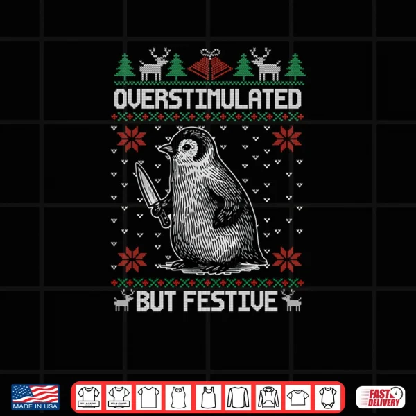 Overstimulated But Festive Penguin Christmas Xmas Pajama Shirt 4 Design Overstimulated But Festive Penguin Christmas Xmas Pajama Shirt 1