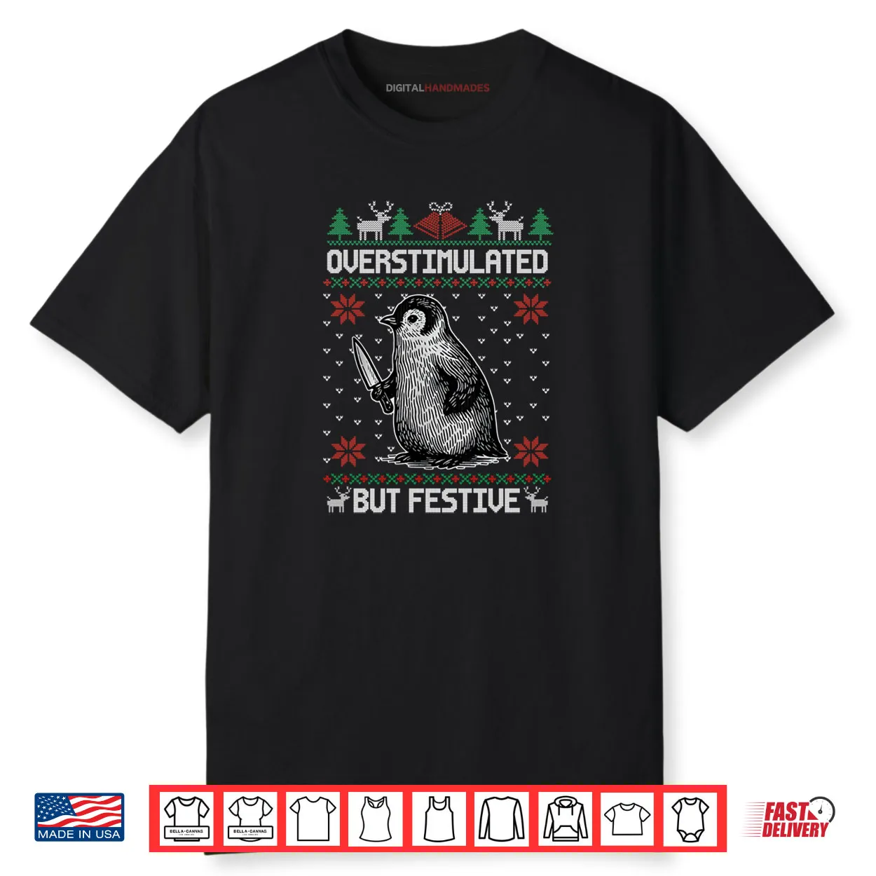 Overstimulated But Festive Penguin Christmas Xmas Pajama Shirt Overstimulated But Festive Penguin Christmas Xmas Pajama Shirt