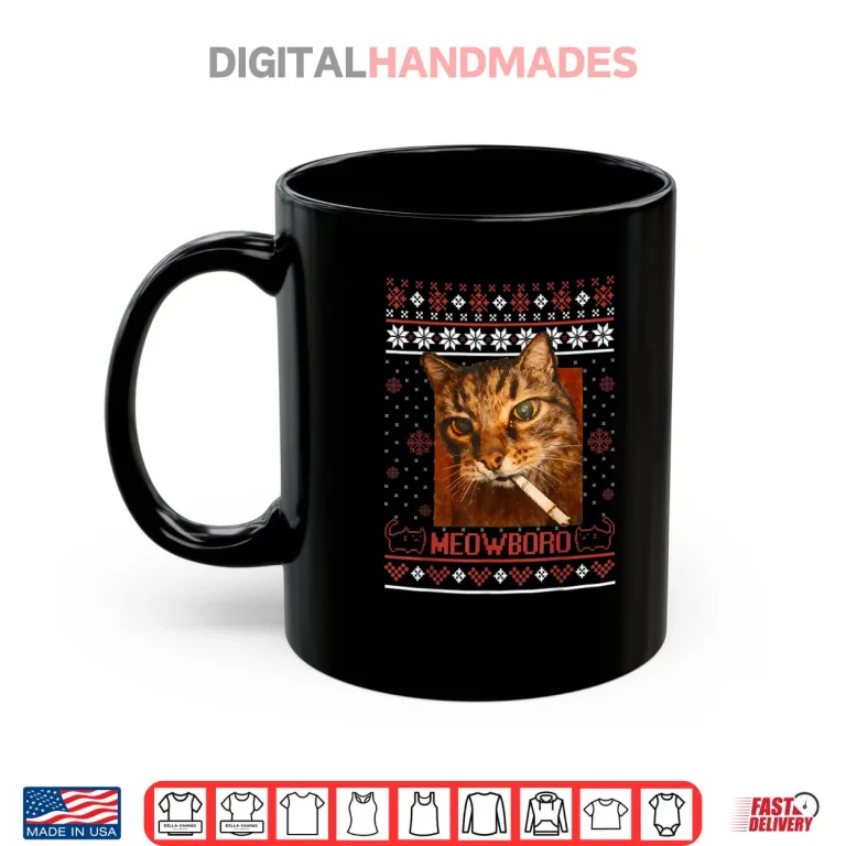 Mug Meowboro Smoking Cat Christmas Ugly Sweater Meme Cat Shirt 1