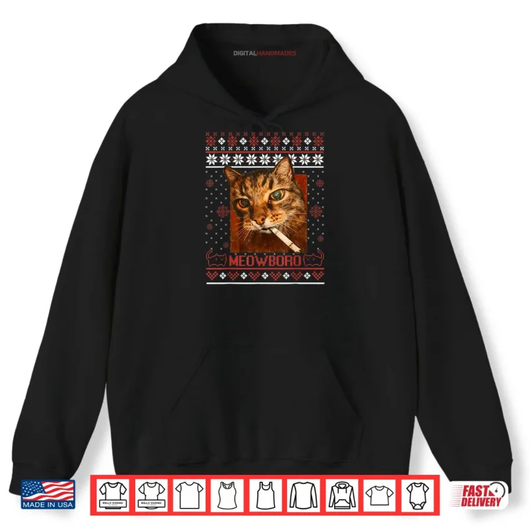 Hoodie Meowboro Smoking Cat Christmas Ugly Sweater Meme Cat Shirt 1