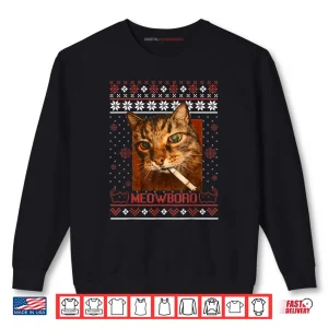 Sweatshirt Meowboro Smoking Cat Christmas Ugly Sweater Meme Cat Shirt 1