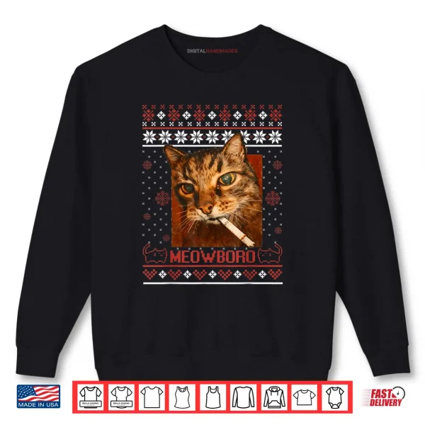 Sweatshirt Meowboro Smoking Cat Christmas Ugly Sweater Meme Cat Shirt 1