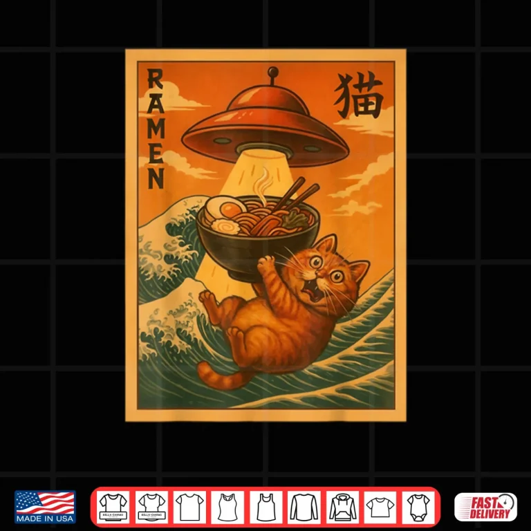 Design Cat Ramen UFO Funny Japanese Anime Shirt
