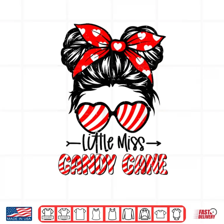 Design Candy Cane Messy Bun Girl Christmas Xmas Holiday Shirt