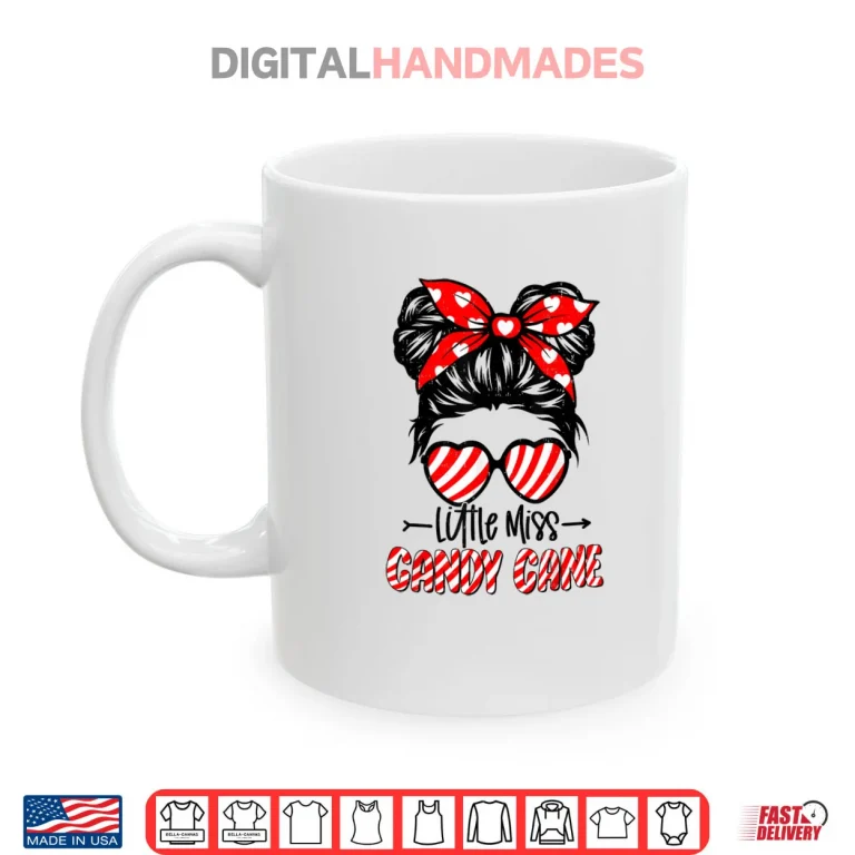 Mug Candy Cane Messy Bun Girl Christmas Xmas Holiday Shirt
