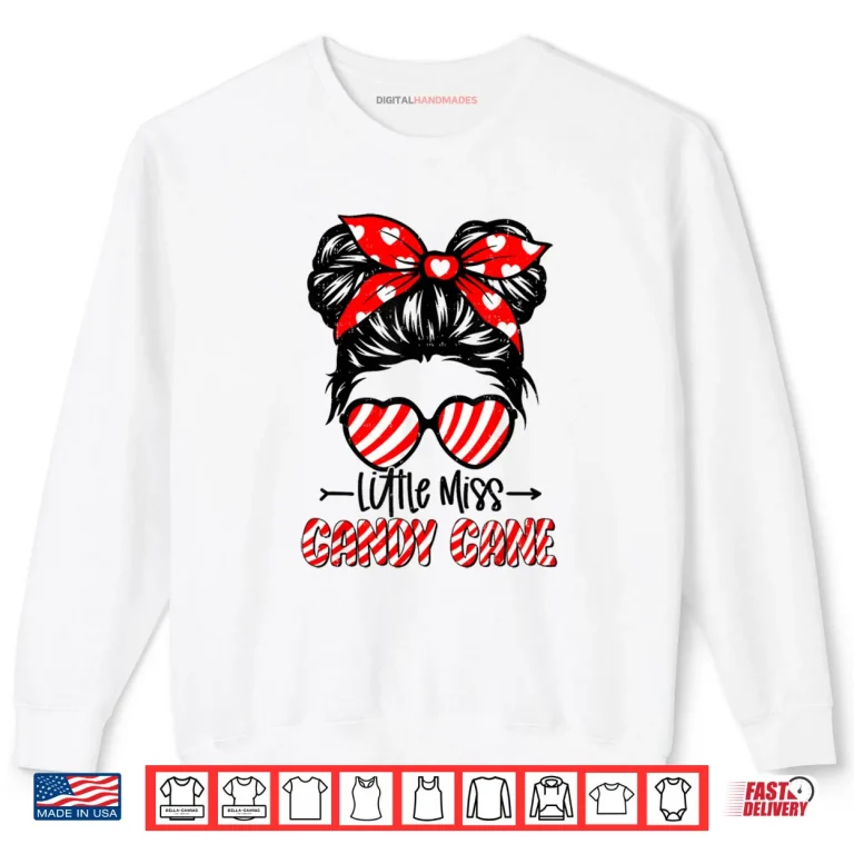 Sweatshirt Candy Cane Messy Bun Girl Christmas Xmas Holiday Shirt