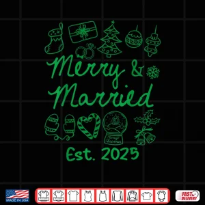 Design Merry and Married Est 2025 Christmas Couples Matching Group Shirt 1