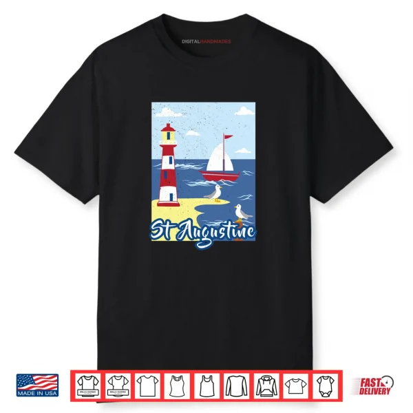 St Augustine Lighthouse Florida Nautical Seagull Sailboat Shirt