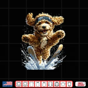 Design Skiing Goldendoodle in Snow and Snowflakes Snowy Winter Dog Shirt