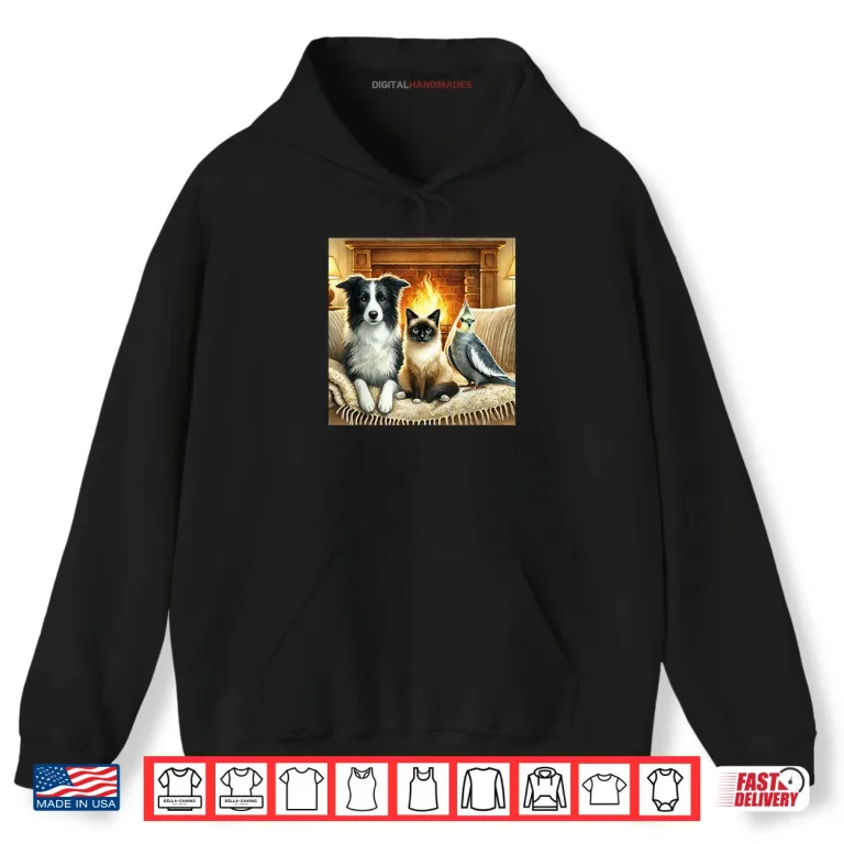 Hoodie Border Collie Siamese Cat and Cockatiel Shirt