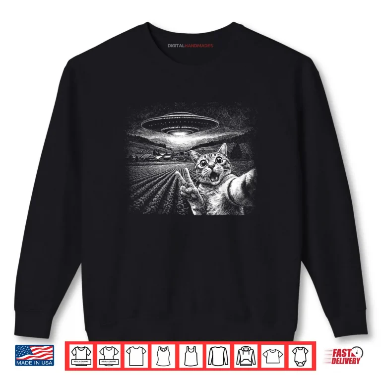 Sweatshirt Cat Selfie with Alien UFO Cat Peace Sign Shirt