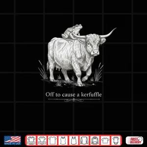 Design Off to Cause a Kerfuffle Funny Highland Cow Frog Art Zip Shirt