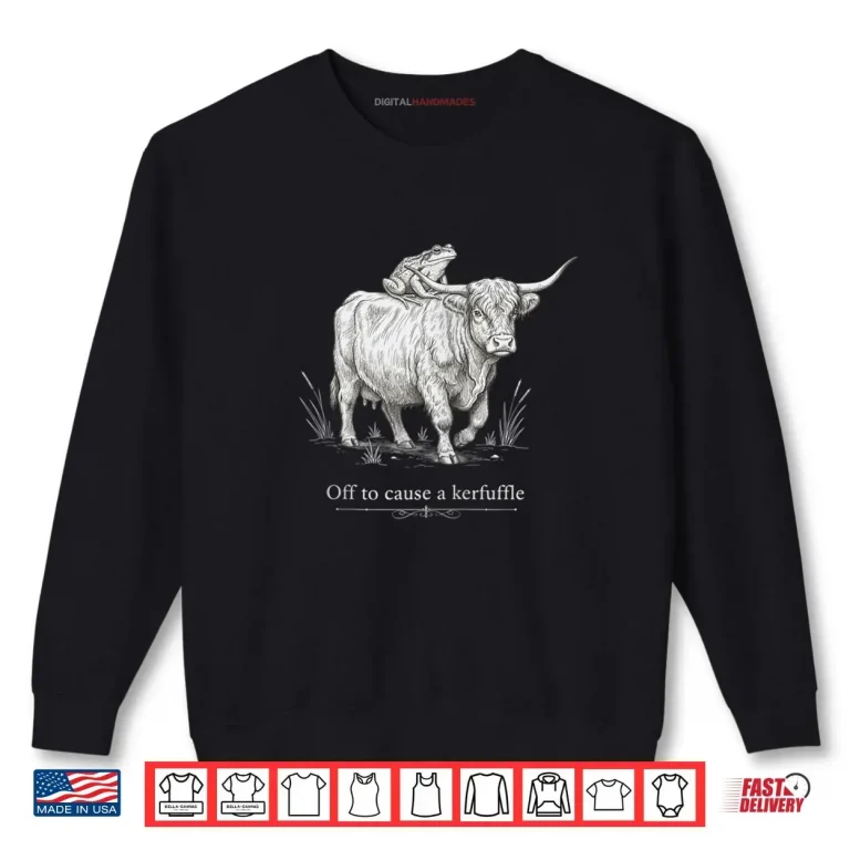 Off to Cause a Kerfuffle Funny Highland Cow Frog Art Zip Shirt 1 Sweatshirt Off to Cause a Kerfuffle Funny Highland Cow Frog Art Zip Shirt