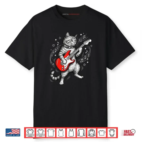 Cat Playing Guitar Rock and Roll Humor Shirt