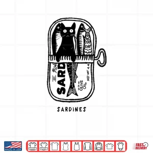 Design Cat Hiding In A Sardine Can Vintage Fish Tin Shirt