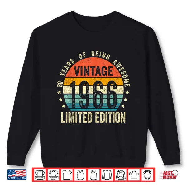 Sweatshirt Vintage 1966 60Th Birthday Gift Men Women 60 Years Old Shirt