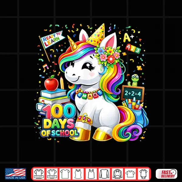 Design Cute Unicorn 100 Days Of School Smarter 100Th Day Girls Kids Shirt