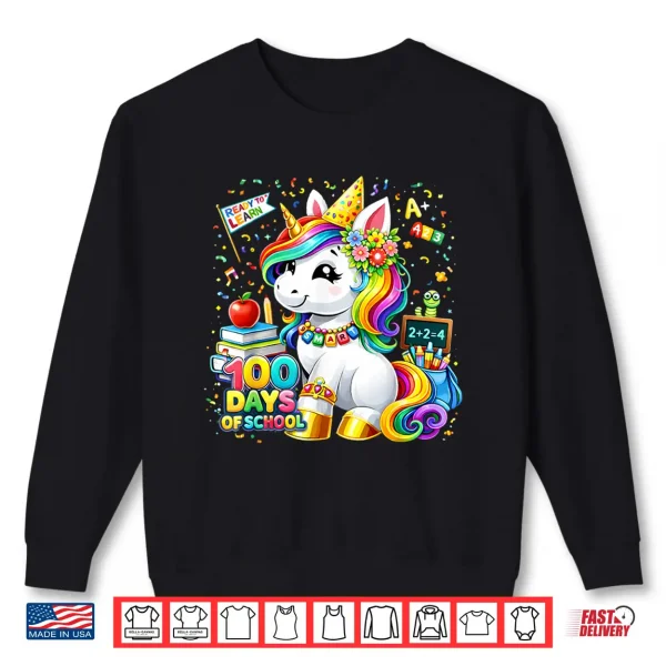 Sweatshirt Cute Unicorn 100 Days Of School Smarter 100Th Day Girls Kids Shirt