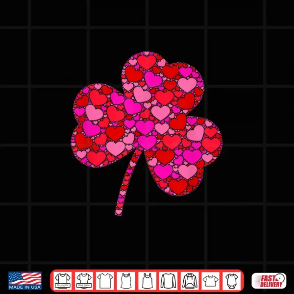 Design Pink Red Heart Valentines Day Gift Irish Clover Shamrock Shirt