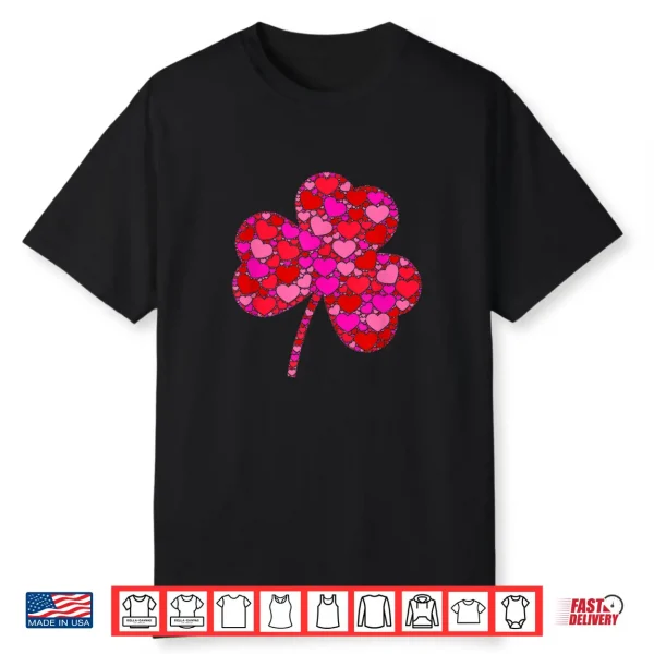 Pink Red Heart Valentines Day Gift Irish Clover Shamrock Shirt