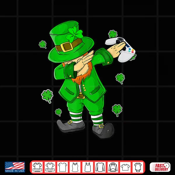 Design Kids St Patricks Day Leprechaun With Controller Video Games Shirt