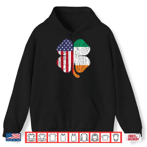 Hoodie Distressed Irish American Flag Ireland Shamrock St PatrickS Shirt