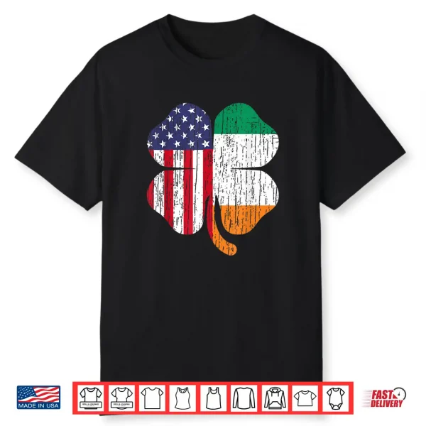 Distressed Irish American Flag Ireland Shamrock St Patrick’S Shirt