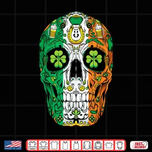 Design Sugar Skull Leprechaun T Shirt St Patricks Day Women Men Tee