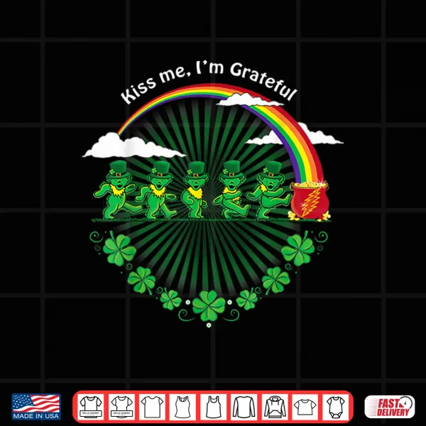 Design Kiss Me IM Grateful Leprechauns Rainbow St Patricks Day Shirt