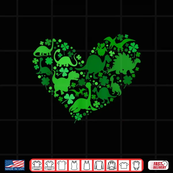 Design St. PatrickS Day With Fun Dinosaur Heart And Shamrock Kids Shirt