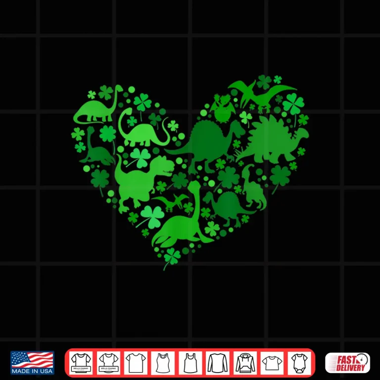Design St. PatrickS Day With Fun Dinosaur Heart And Shamrock Kids Shirt