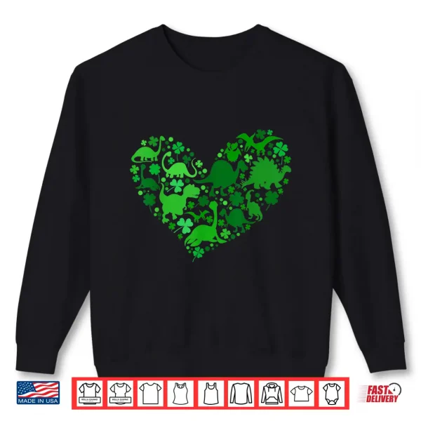 Sweatshirt St. PatrickS Day With Fun Dinosaur Heart And Shamrock Kids Shirt