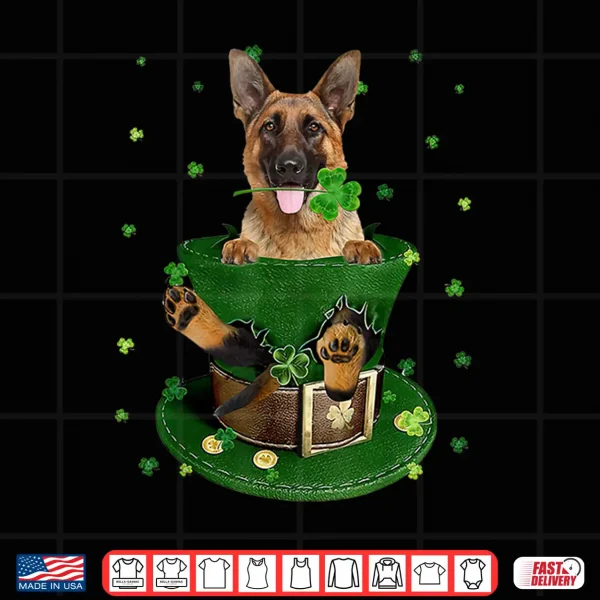 Design St PatrickS Day Leprechaun German Shepherd Dog Shamrock Shirt