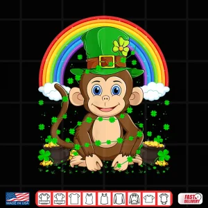 Design Magical Rainbow Leprechaun Hat Monkey St. PatrickS Day Shirt