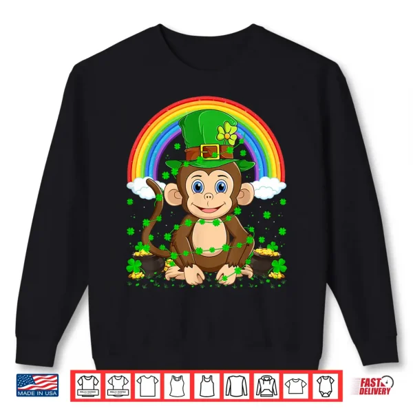 Sweatshirt Magical Rainbow Leprechaun Hat Monkey St. PatrickS Day Shirt
