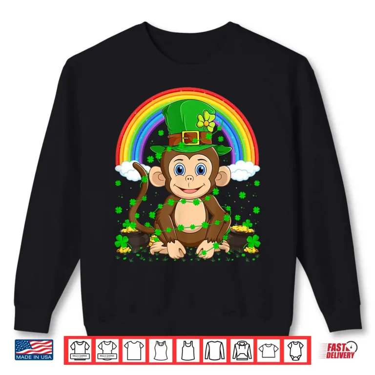 Sweatshirt Magical Rainbow Leprechaun Hat Monkey St. PatrickS Day Shirt