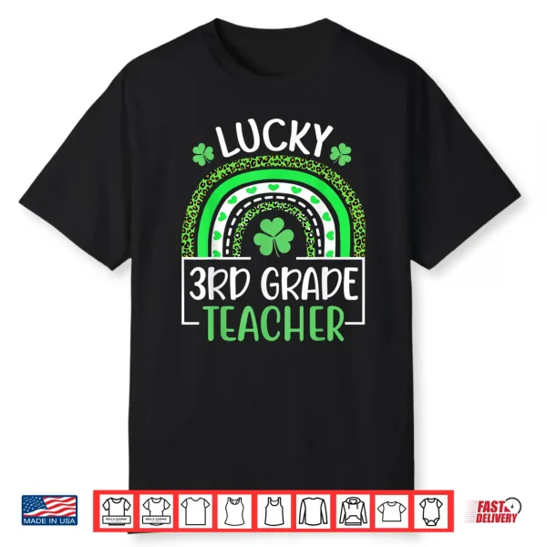 Lucky Third Grade Teacher Funny St Patrick’S Day Leopard Shirt