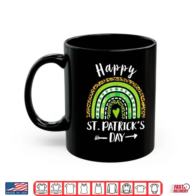 Mug Happy St PatrickS Day Rainbow Leopard Print Shamrock Irish Shirt