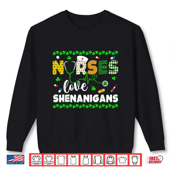Sweatshirt St Patricks Day Rn Nurse Love Shenanigans Scrub Top Women Shirt