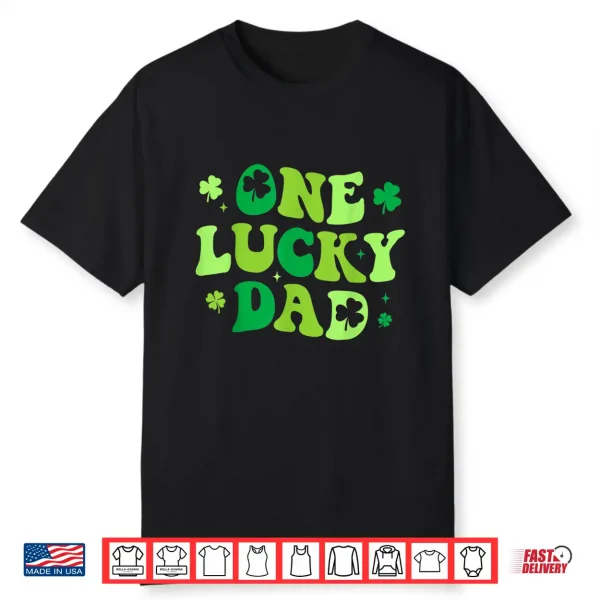 Mens One Lucky Dad Shirt Groovy St Patricks Day Shirt Men Daddy Shirt