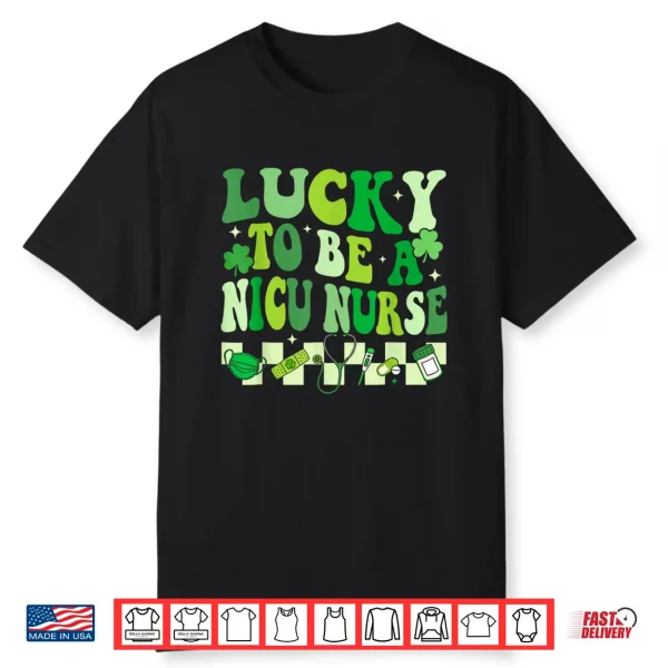 Lucky To Be A Nicu Nurse St Patrick’S Day Icu Nurse Scrub Shirt