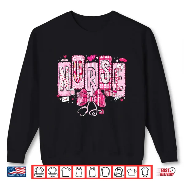 Sweatshirt Valentine Nurse Coquette Bow Stethoscope Girl Women Shirt