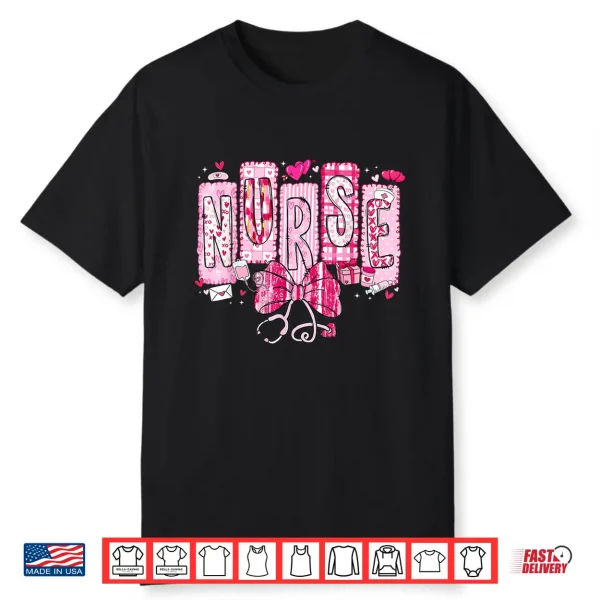 Valentine Nurse Coquette Bow Stethoscope Girl Women Shirt