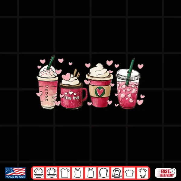 Design Valentine Coffee Heart Iced Coffee Lover Valentine Day Shirt