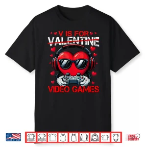 V Is For Valentine Video Games Heart Gaming Men Boy Kids Shirt